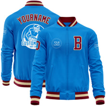 Load image into Gallery viewer, Custom Powder Blue Maroon-Cream Bomber Varsity Letterman Zipper Jacket