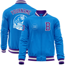 Load image into Gallery viewer, Custom Powder Blue Purple-White Bomber Varsity Letterman Zipper Jacket