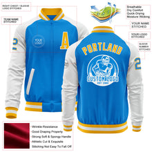 Load image into Gallery viewer, Custom Powder Blue Gold-White Bomber Varsity Letterman Two Tone Zipper Jacket