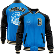 Load image into Gallery viewer, Custom Powder Blue Cream-Black Bomber Varsity Letterman Two Tone Zipper Jacket