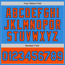 Load image into Gallery viewer, Custom Powder Blue Navy-Orange Bomber Varsity Letterman Two Tone Zipper Jacket