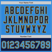 Load image into Gallery viewer, Custom Powder Blue Gold-Navy Bomber Varsity Letterman Two Tone Zipper Jacket