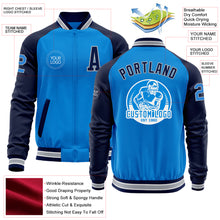 Load image into Gallery viewer, Custom Powder Blue Gray-Navy Bomber Varsity Letterman Two Tone Zipper Jacket