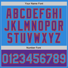 Load image into Gallery viewer, Custom Powder Blue Orange-Purple Bomber Varsity Letterman Two Tone Zipper Jacket