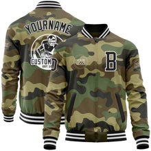 Load image into Gallery viewer, Custom Camo Black-White Bomber Varsity Letterman Salute To Service Zipper Jacket