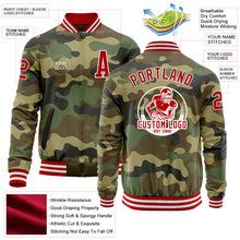Load image into Gallery viewer, Custom Camo Red-White Bomber Varsity Letterman Salute To Service Zipper Jacket
