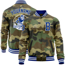 Load image into Gallery viewer, Custom Camo Royal-White Bomber Varsity Letterman Salute To Service Zipper Jacket