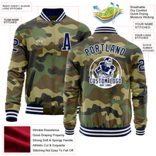 Load image into Gallery viewer, Custom Camo Navy-White Bomber Varsity Letterman Salute To Service Zipper Jacket