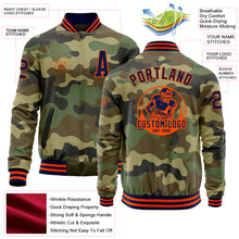 Load image into Gallery viewer, Custom Camo Navy-Orange Bomber Varsity Letterman Salute To Service Zipper Jacket