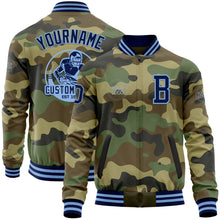 Load image into Gallery viewer, Custom Camo Navy-Light Blue Bomber Varsity Letterman Salute To Service Zipper Jacket