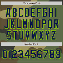 Load image into Gallery viewer, Custom Camo Navy-Neon Green Bomber Varsity Letterman Salute To Service Zipper Jacket