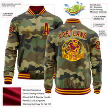 Load image into Gallery viewer, Custom Camo Crimson-Gold Bomber Varsity Letterman Salute To Service Zipper Jacket
