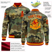 Load image into Gallery viewer, Custom Camo Red-Gold Bomber Varsity Letterman Salute To Service Zipper Jacket