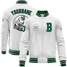 Load image into Gallery viewer, Custom White Kelly Green Black-Cream Bomber Varsity Letterman Zipper Jacket