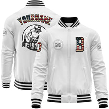 Load image into Gallery viewer, Custom White Vintage USA Flag-Black Bomber Varsity Letterman Zipper Jacket
