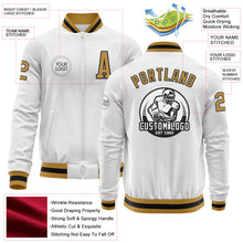 Load image into Gallery viewer, Custom White Old Gold-Black Bomber Varsity Letterman Zipper Jacket