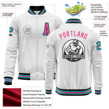 Load image into Gallery viewer, Custom White Aqua Black-Pink Bomber Varsity Letterman Zipper Jacket