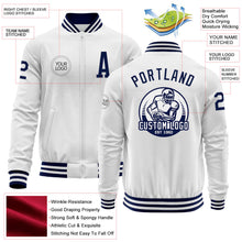 Load image into Gallery viewer, Custom White Navy Bomber Varsity Letterman Zipper Jacket