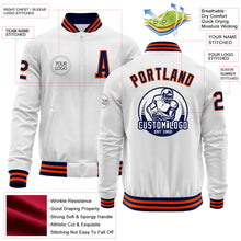 Load image into Gallery viewer, Custom White Navy-Orange Bomber Varsity Letterman Zipper Jacket