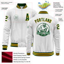 Load image into Gallery viewer, Custom White Green-Gold Bomber Varsity Letterman Zipper Jacket