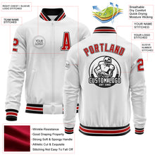 Load image into Gallery viewer, Custom White Red-Black Bomber Varsity Letterman Zipper Jacket
