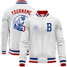 Load image into Gallery viewer, Custom White Red-Royal Bomber Varsity Letterman Zipper Jacket