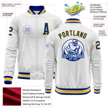 Load image into Gallery viewer, Custom White Royal-Yellow Bomber Varsity Letterman Zipper Jacket