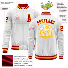 Load image into Gallery viewer, Custom White Red-Gold Bomber Varsity Letterman Zipper Jacket