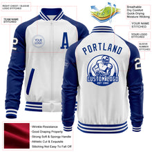 Load image into Gallery viewer, Custom White Royal Bomber Varsity Letterman Two Tone Zipper Jacket