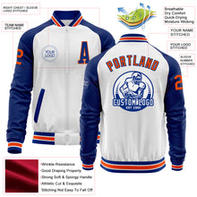 Load image into Gallery viewer, Custom White Orange-Royal Bomber Varsity Letterman Two Tone Zipper Jacket