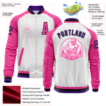 Load image into Gallery viewer, Custom White Purple Black-Pink Bomber Varsity Letterman Two Tone Zipper Jacket
