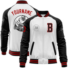 Load image into Gallery viewer, Custom White Red-Black Bomber Varsity Letterman Two Tone Zipper Jacket