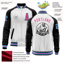 Load image into Gallery viewer, Custom White Sky Blue Black-Pink Bomber Varsity Letterman Two Tone Zipper Jacket