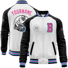 Load image into Gallery viewer, Custom White Sky Blue Black-Pink Bomber Varsity Letterman Two Tone Zipper Jacket