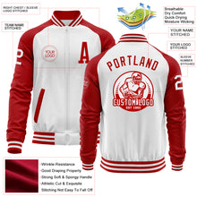 Load image into Gallery viewer, Custom White Red Bomber Varsity Letterman Two Tone Zipper Jacket