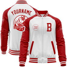 Load image into Gallery viewer, Custom White Red Bomber Varsity Letterman Two Tone Zipper Jacket