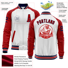 Load image into Gallery viewer, Custom White Navy-Red Bomber Varsity Letterman Two Tone Zipper Jacket