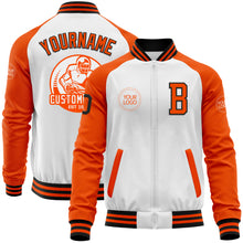 Load image into Gallery viewer, Custom White Black-Orange Bomber Varsity Letterman Two Tone Zipper Jacket