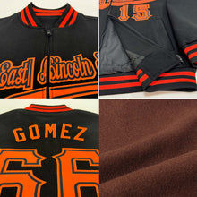 Load image into Gallery viewer, Custom Brown White-Aqua Bomber Varsity Letterman Zipper Jacket