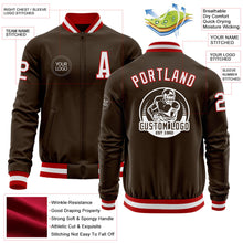Load image into Gallery viewer, Custom Brown White-Red Bomber Varsity Letterman Zipper Jacket