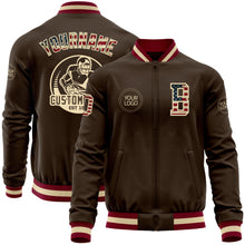 Load image into Gallery viewer, Custom Brown Vintage USA Flag Cream-Maroon Bomber Varsity Letterman Zipper Jacket