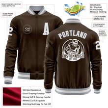 Load image into Gallery viewer, Custom Brown White-Gray Bomber Varsity Letterman Zipper Jacket