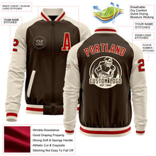 Load image into Gallery viewer, Custom Brown Red-Cream Bomber Varsity Letterman Two Tone Zipper Jacket