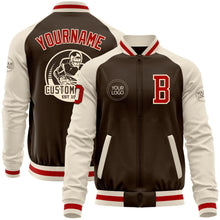 Load image into Gallery viewer, Custom Brown Red-Cream Bomber Varsity Letterman Two Tone Zipper Jacket