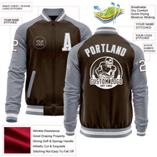 Load image into Gallery viewer, Custom Brown White-Gray Bomber Varsity Letterman Two Tone Zipper Jacket