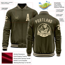 Load image into Gallery viewer, Custom Olive Cream-Black Bomber Varsity Letterman Salute To Service Zipper Jacket