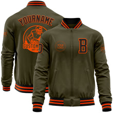 Load image into Gallery viewer, Custom Olive Black-Orange Bomber Varsity Letterman Salute To Service Zipper Jacket