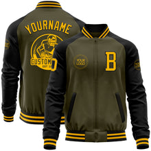 Load image into Gallery viewer, Custom Olive Gold-Black Bomber Varsity Letterman Two Tone Salute To Service Zipper Jacket