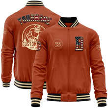 Load image into Gallery viewer, Custom Texas Orange Vintage USA Flag Black-Cream Bomber Varsity Letterman Zipper Jacket