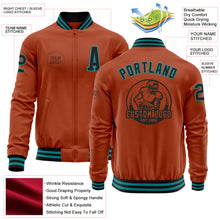 Load image into Gallery viewer, Custom Texas Orange Black-Teal Bomber Varsity Letterman Zipper Jacket